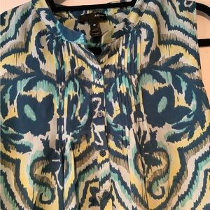 Aqua Women's Blue and Yellow Patterned Top